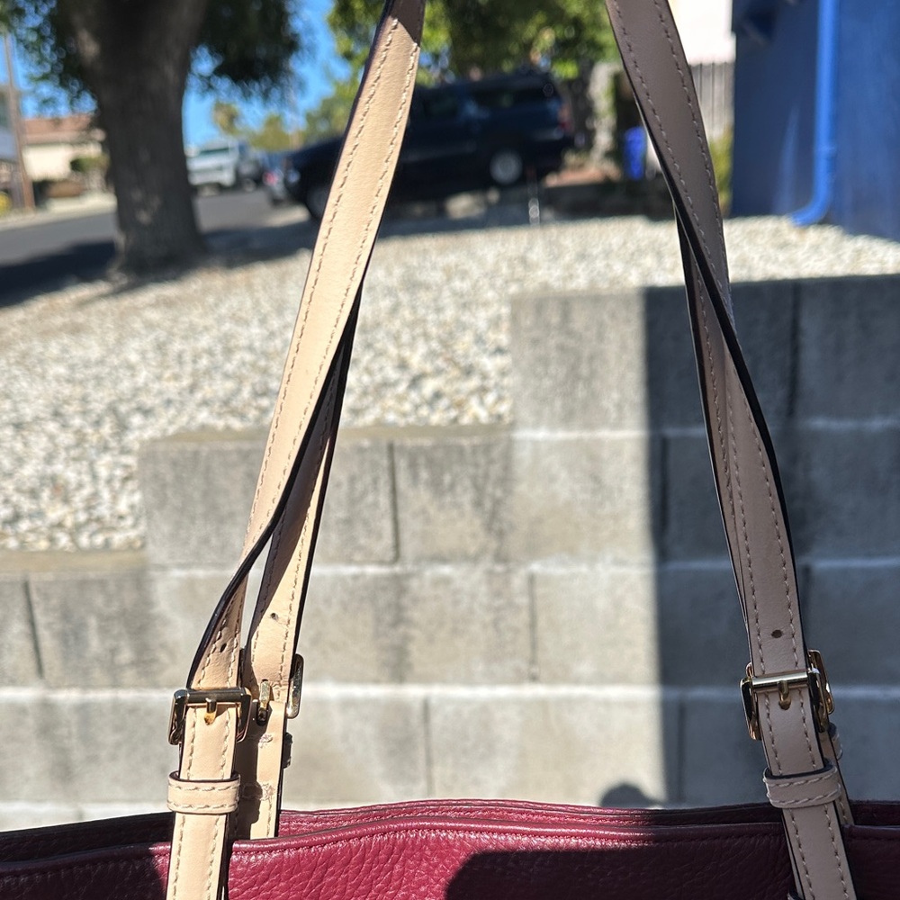 Elegant Burgundy and Beige Women's Bag